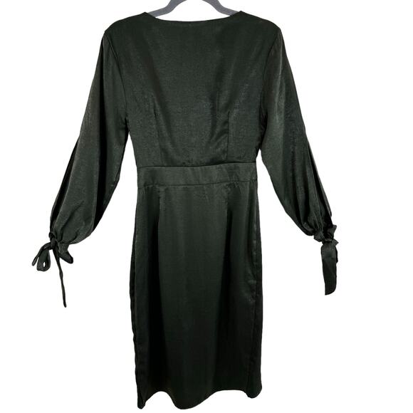 Mia Joy Green Long Slit Sleeve Shimmery Faux Wrap Lightweight V-Neck Dress XS - Picture 2 of 7